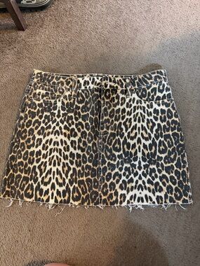 Leopard Print Denim Mini Skirt